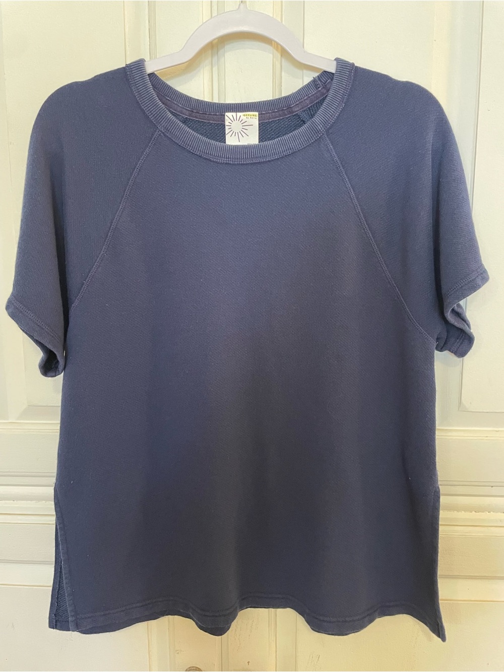 Off Line by Aerie Women’s Short Sleeve Cotton Shirt w/ Slit sides, Navy, XS